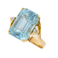 Aquamarine and diamond ring in 14 carat gold-Vintage Rings-The Antique Ring Shop