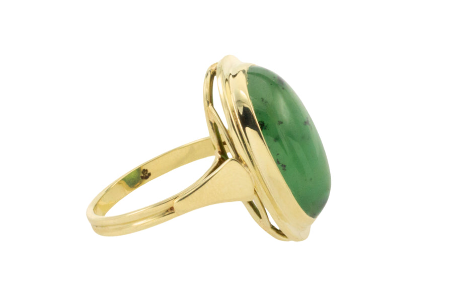 Cabochon nephrite jade ring-Vintage Rings-The Antique Ring Shop