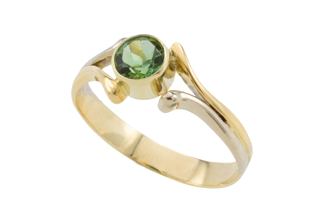 Green tourmaline ring in 14 carat gold-Vintage Rings-The Antique Ring Shop