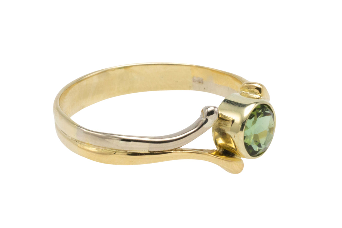 Green tourmaline ring in 14 carat gold-Vintage Rings-The Antique Ring Shop