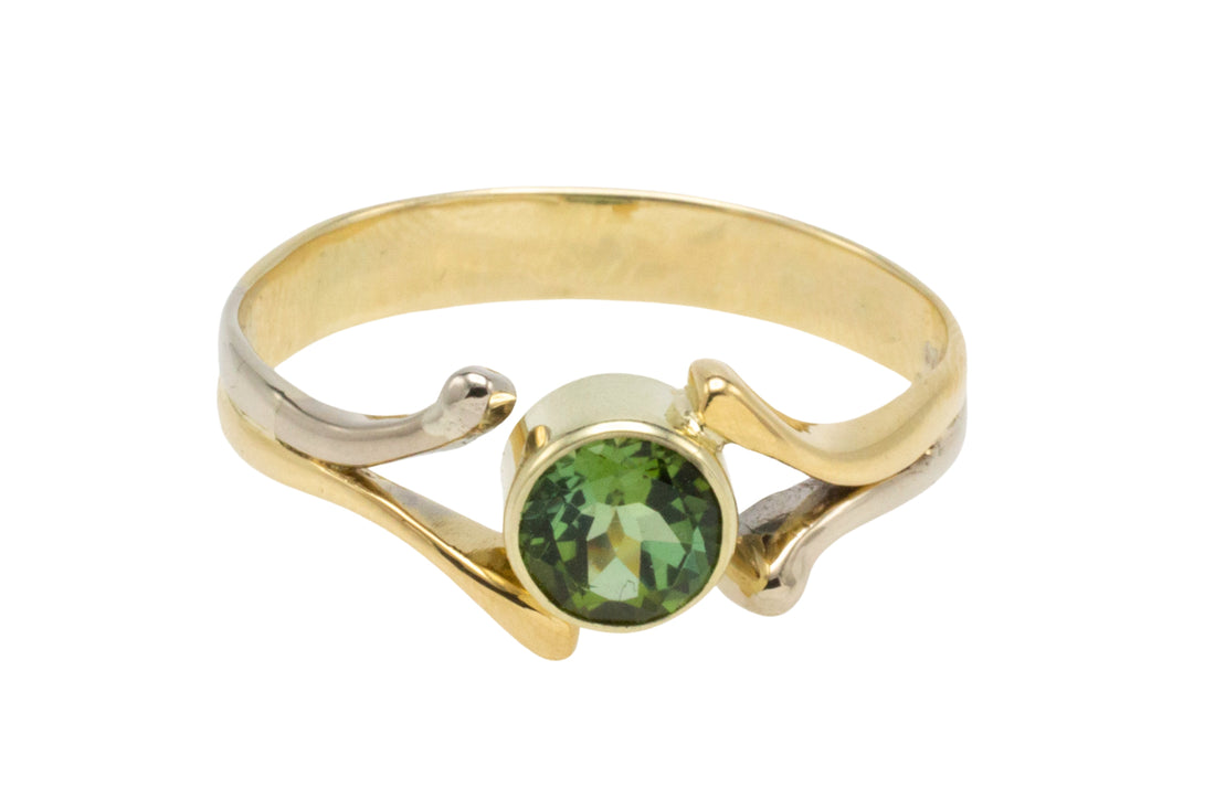 Green tourmaline ring in 14 carat gold-Vintage Rings-The Antique Ring Shop