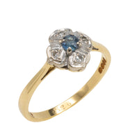 Vintage 18 carat sapphire and diamond flower ring-Vintage Rings-The Antique Ring Shop