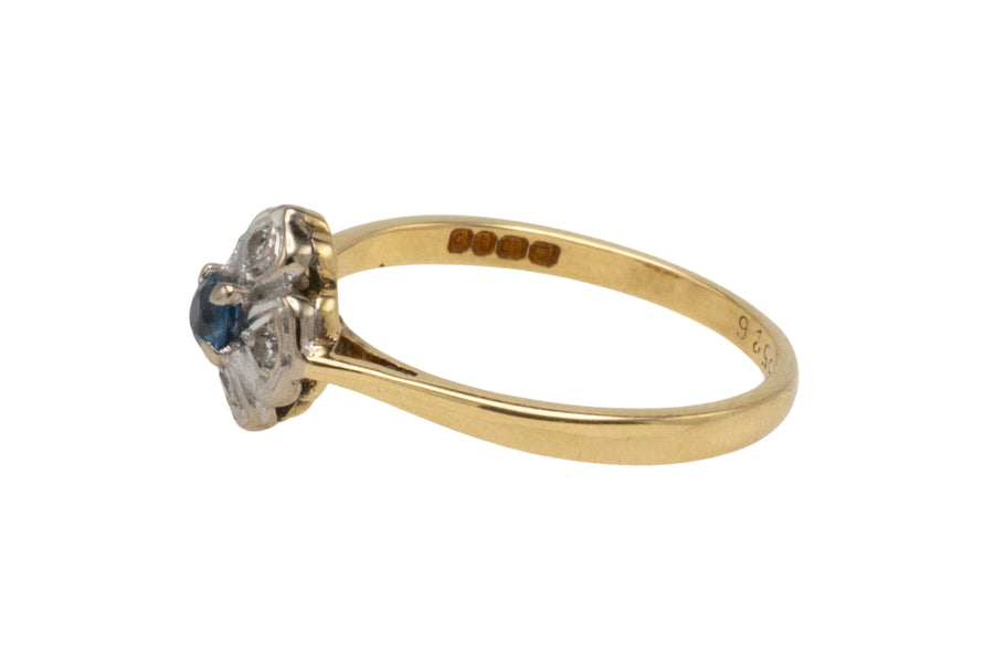 Vintage 18 carat sapphire and diamond flower ring-Vintage Rings-The Antique Ring Shop