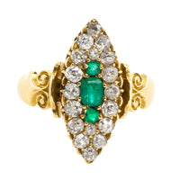 Emerald and diamond marquise ring from 1890-Antique rings-The Antique Ring Shop