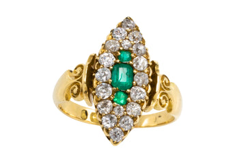 Emerald and diamond marquise ring from 1890