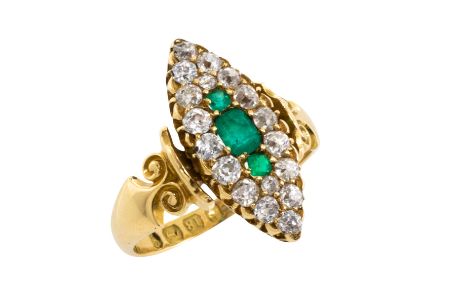 Emerald and diamond marquise ring from 1890-Antique rings-The Antique Ring Shop