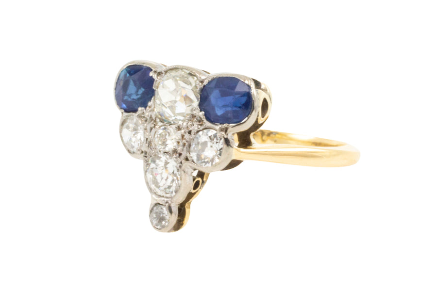 Edwardian 18 carat gold sapphire and old cut diamond ring-Antique rings-The Antique Ring Shop