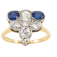 Edwardian 18 carat gold sapphire and old cut diamond ring-Antique rings-The Antique Ring Shop