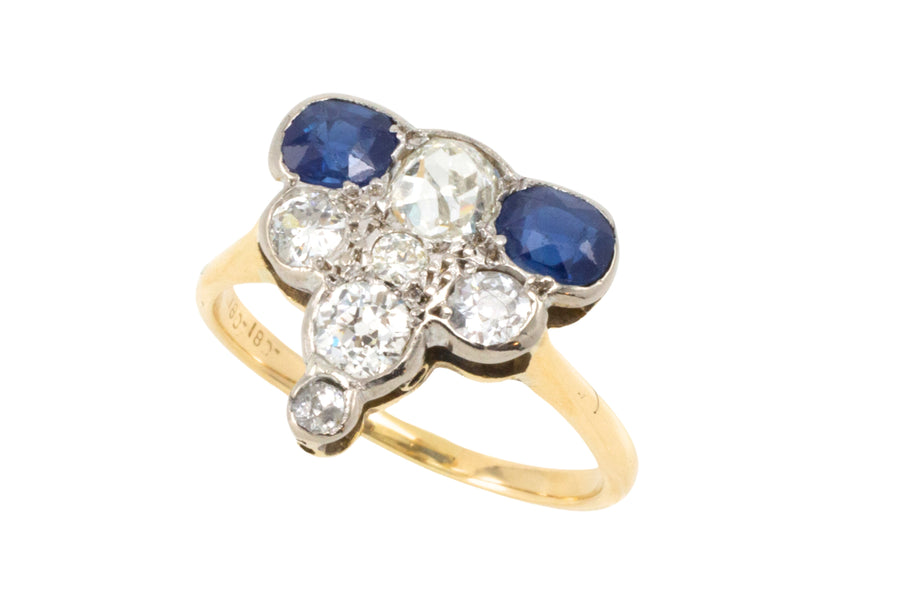 Edwardian 18 carat gold sapphire and old cut diamond ring-Antique rings-The Antique Ring Shop