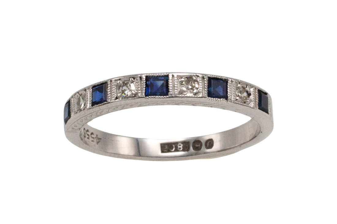 White gold sapphire and diamond band-wedding rings-The Antique Ring Shop