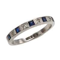 White gold sapphire and diamond band-wedding rings-The Antique Ring Shop