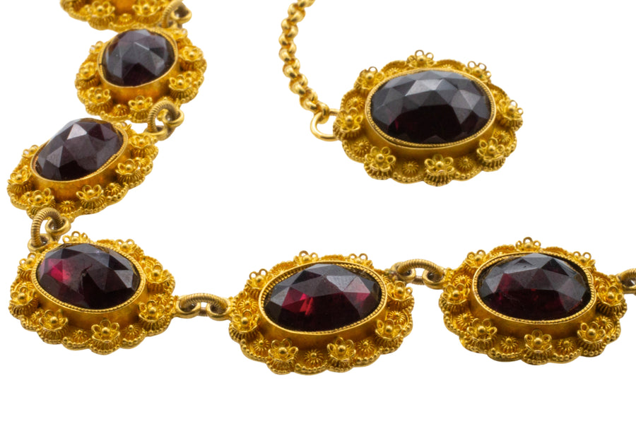 Antique garnet boat collier in 18 carat gold-Necklaces-The Antique Ring Shop