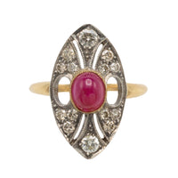 Vintage cabochon ruby and diamond marquise shaped ring-Vintage Rings-The Antique Ring Shop