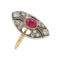 Vintage cabochon ruby and diamond marquise shaped ring-Vintage Rings-The Antique Ring Shop