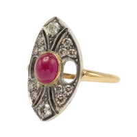 Vintage cabochon ruby and diamond marquise shaped ring-Vintage Rings-The Antique Ring Shop