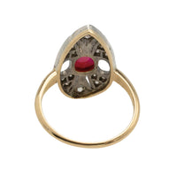 Vintage cabochon ruby and diamond marquise shaped ring-Vintage Rings-The Antique Ring Shop