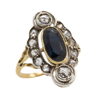 Sapphire and rose diamond marquise ring-Antique rings-The Antique Ring Shop