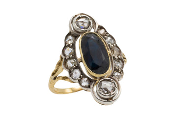 Sapphire and rose diamond marquise ring-Antique rings-The Antique Ring Shop