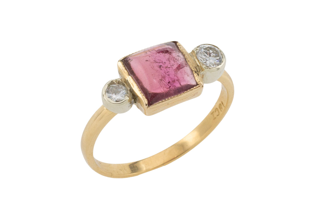 Vintage three stone tourmaline and diamond ring-Vintage Rings-The Antique Ring Shop