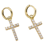 Diamond cross earrings in 14 carat gold-Earrings-The Antique Ring Shop