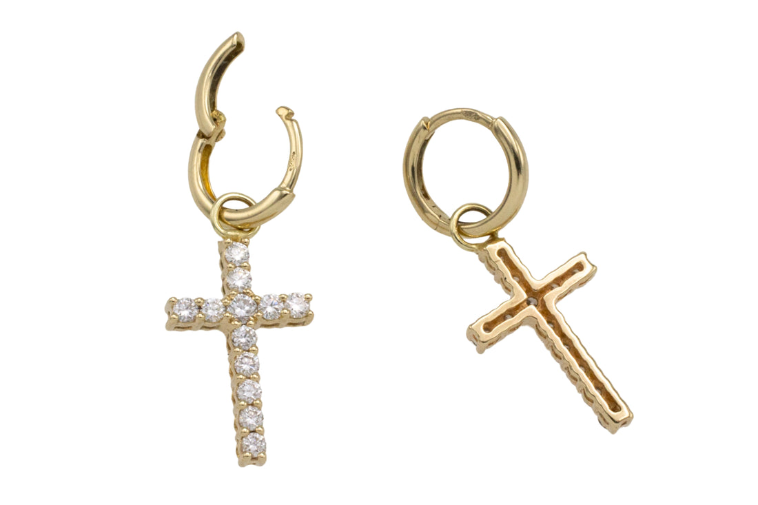 Diamond cross earrings in 14 carat gold