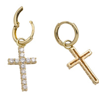 Diamond cross earrings in 14 carat gold