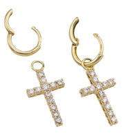 Diamond cross earrings in 14 carat gold-Earrings-The Antique Ring Shop