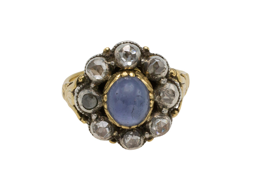 Star sapphire and rose diamond ring in gold and silver-Antique rings-The Antique Ring Shop