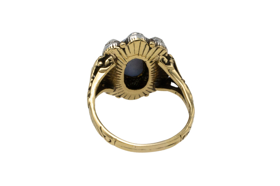 Star sapphire and rose diamond ring in gold and silver-Antique rings-The Antique Ring Shop