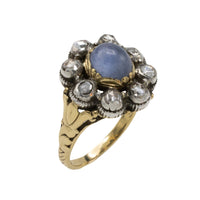 Star sapphire and rose diamond ring in gold and silver-Antique rings-The Antique Ring Shop