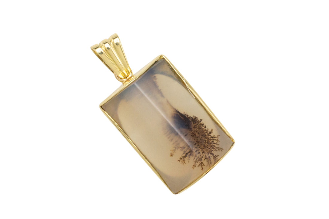 Moss agate pendant in 18 carat gold-Pendants-The Antique Ring Shop