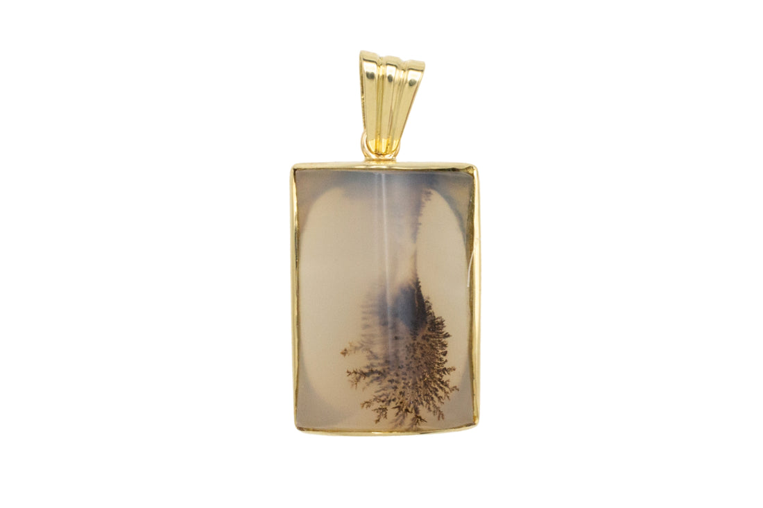 Moss agate pendant in 18 carat gold-Pendants-The Antique Ring Shop