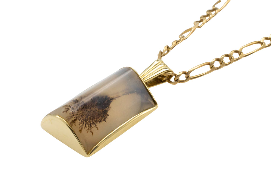 Moss agate pendant in 18 carat gold-Pendants-The Antique Ring Shop