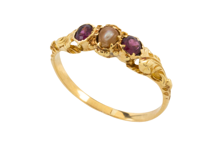 Victorian 18 carat garnet and pearl ring-Antique rings-The Antique Ring Shop