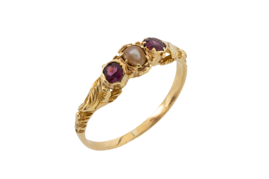 Victorian 18 carat garnet and pearl ring-Antique rings-The Antique Ring Shop