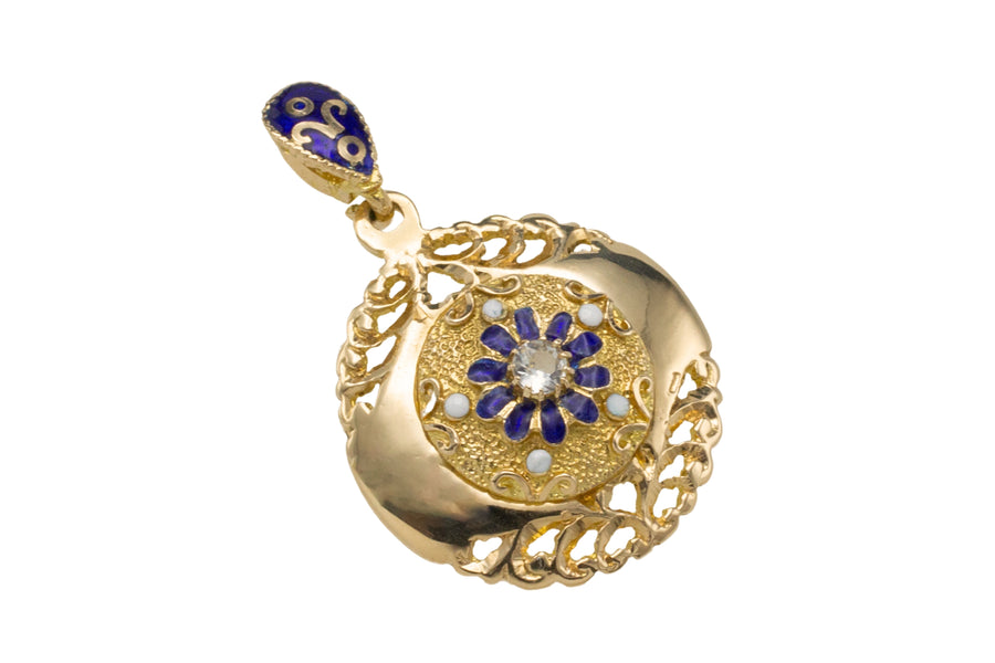 Antique enamel pendant in 14 carat gold-Pendants-The Antique Ring Shop