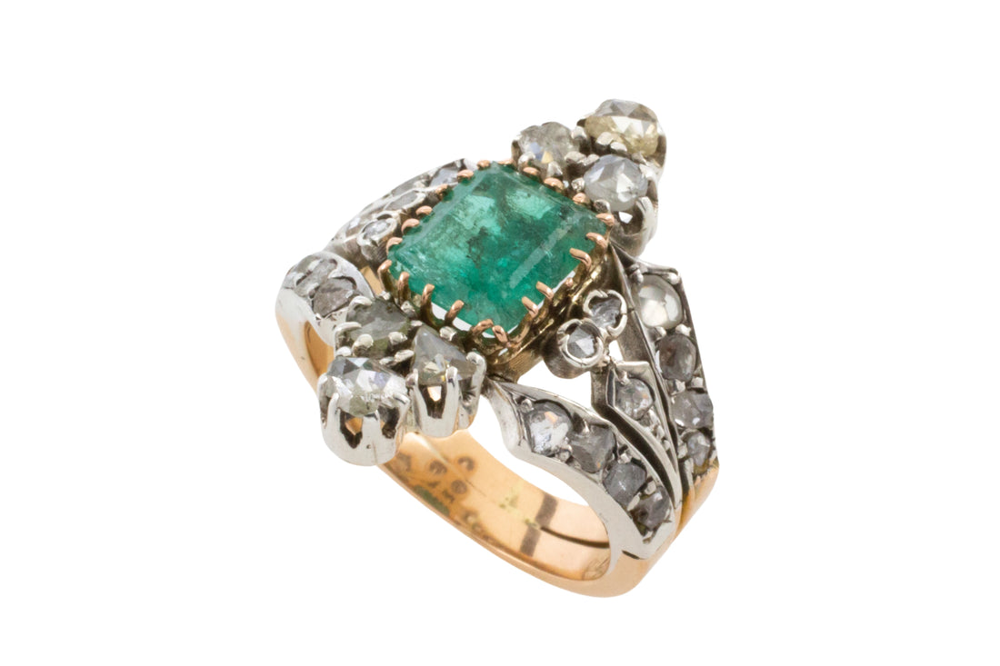 Antique emerald and rose diamond ring-Antique rings-The Antique Ring Shop