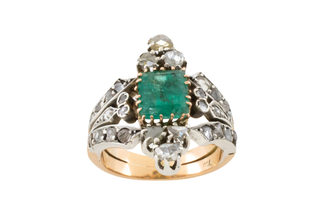 Antique emerald and rose diamond ring-Antique rings-The Antique Ring Shop