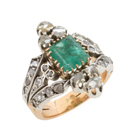 Antique emerald and rose diamond ring-Antique rings-The Antique Ring Shop