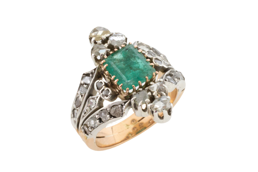 Antique emerald and rose diamond ring-Antique rings-The Antique Ring Shop