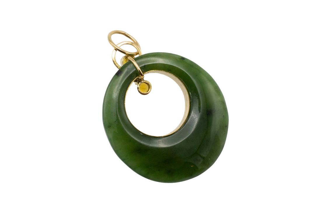 Vintage jade and citrine pendant in 18 carat gold-Pendants-The Antique Ring Shop