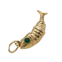 Vintage 14 carat gold fish pendant with chrysoprase eyes-Pendants-The Antique Ring Shop