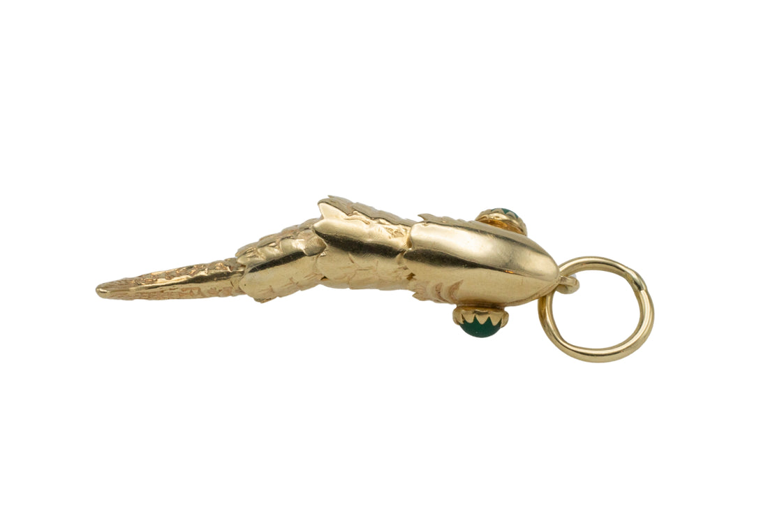 Vintage 14 carat gold fish pendant with chrysoprase eyes-Pendants-The Antique Ring Shop