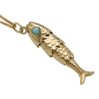 Vintage 14 carat gold fish pendant with turquoise eyes-Pendants-The Antique Ring Shop