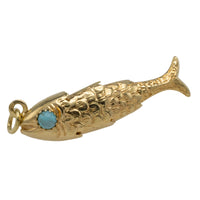 Vintage 14 carat gold fish pendant with turquoise eyes-Pendants-The Antique Ring Shop