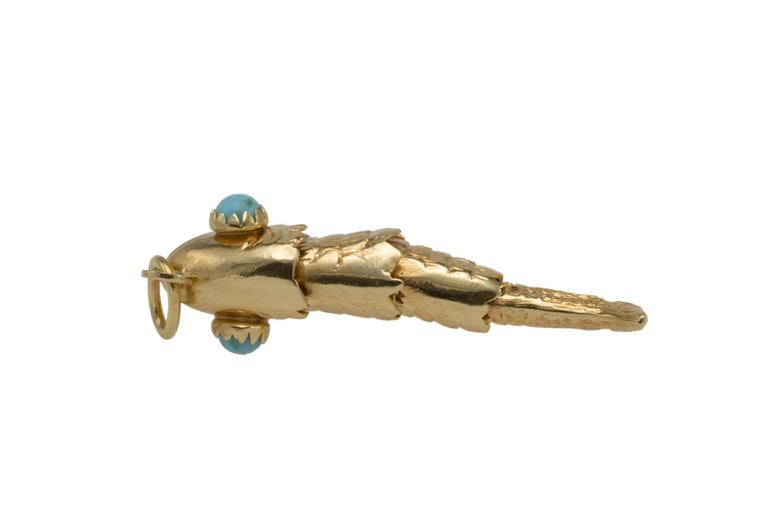 Vintage 14 carat gold fish pendant with turquoise eyes-Pendants-The Antique Ring Shop