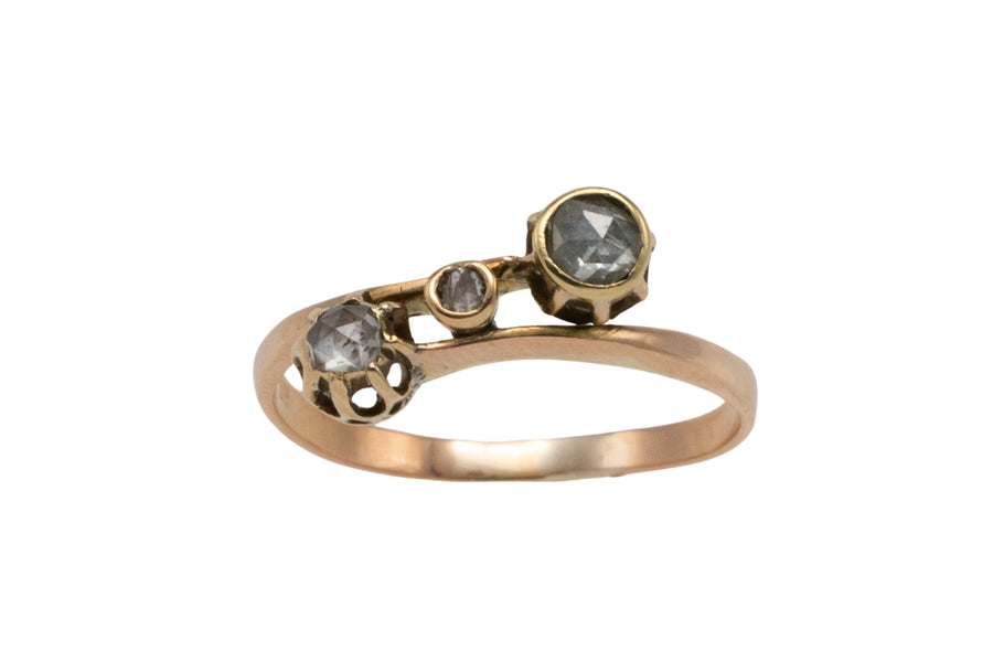 Three stone rose diamond ring in 14 carat gold-Antique rings-The Antique Ring Shop