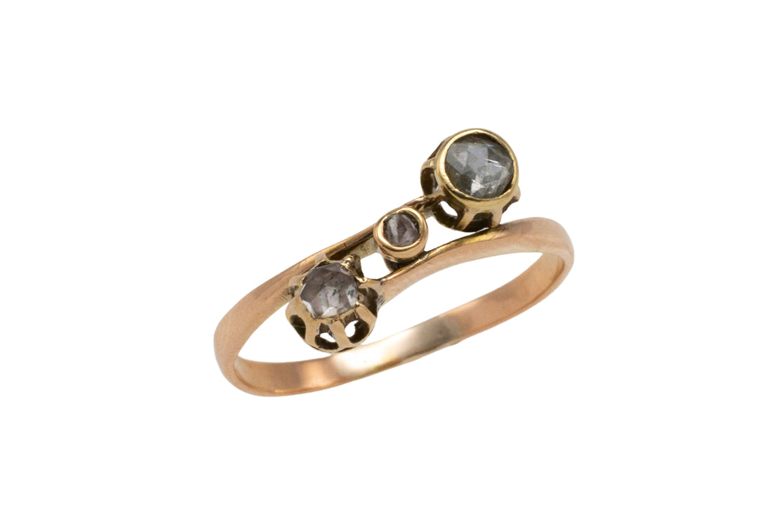 Three stone rose diamond ring in 14 carat gold-Antique rings-The Antique Ring Shop
