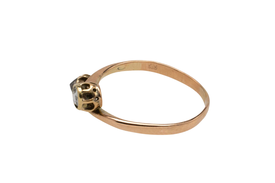 Three stone rose diamond ring in 14 carat gold-Antique rings-The Antique Ring Shop