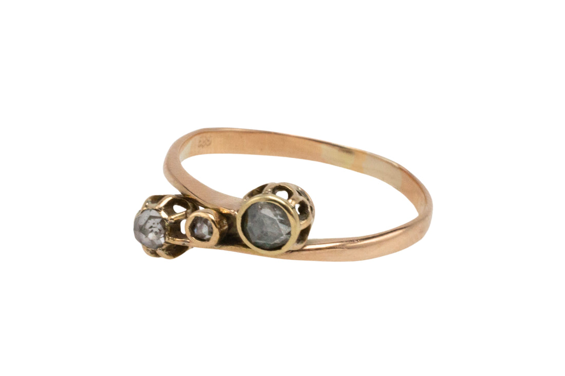Three stone rose diamond ring in 14 carat gold-Antique rings-The Antique Ring Shop
